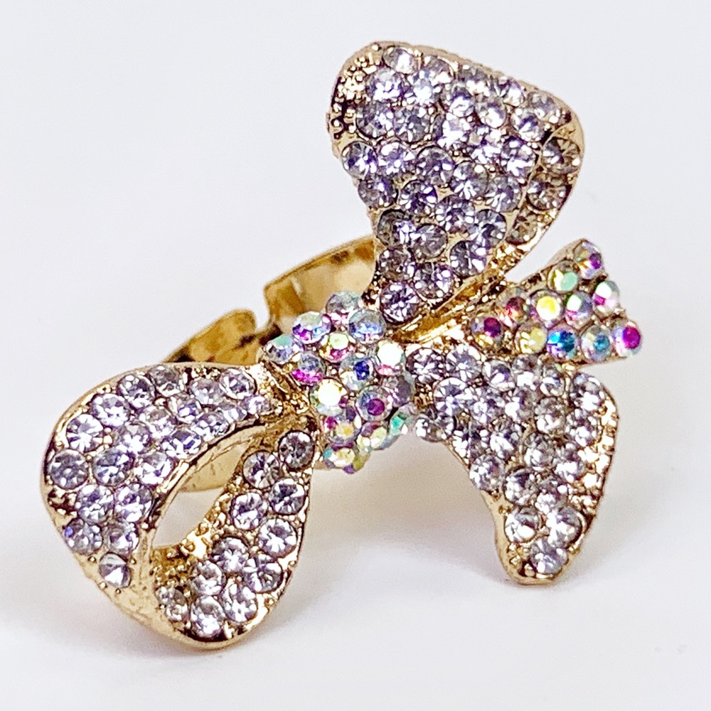 Faux Diamond and Gold Bow tie Ring